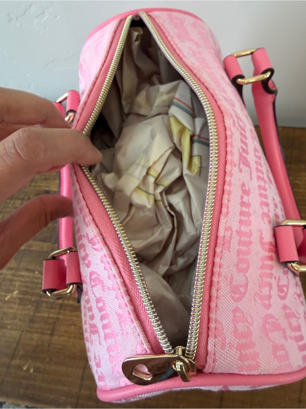 Juicy Couture Pink Monogram Speedy Handbag Double Satchel Missing Long Strap - Picture 7 of 16